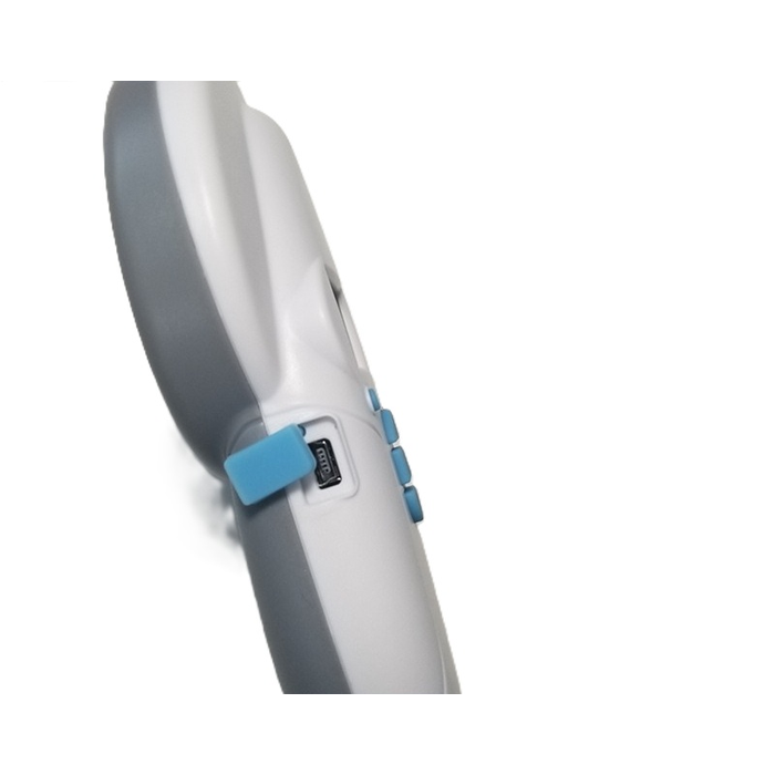 Close-up of the reader USB port with its cover open